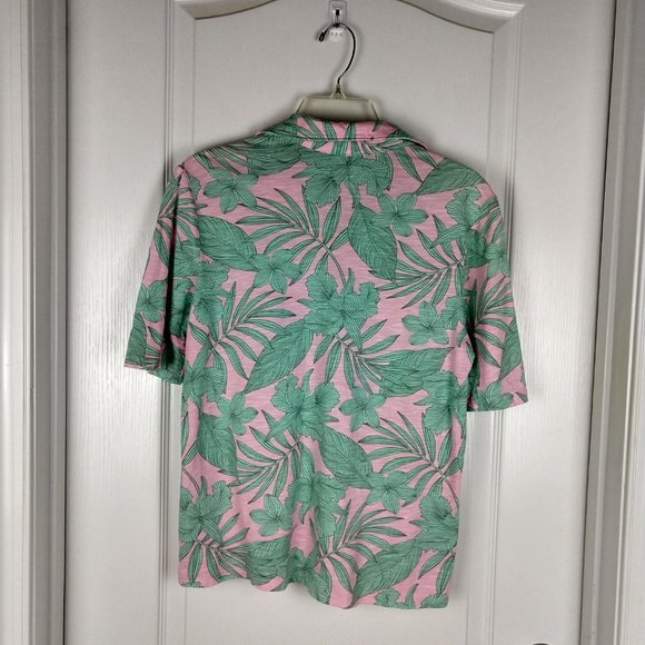 Lands End Women's Green Pink Floral Cotton Blend Collared Short Sleeve Tee - Picture 7 of 10